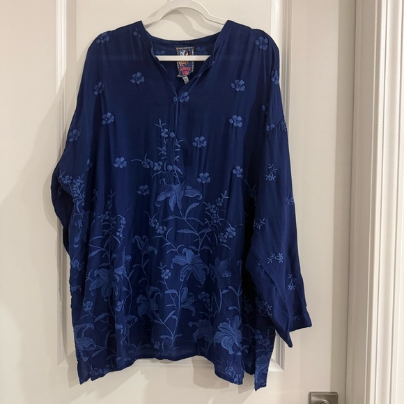 Johnny Was Audrey Oversized Tunic Blouse with Embroidered Details-Navy - Picture 4 of 16